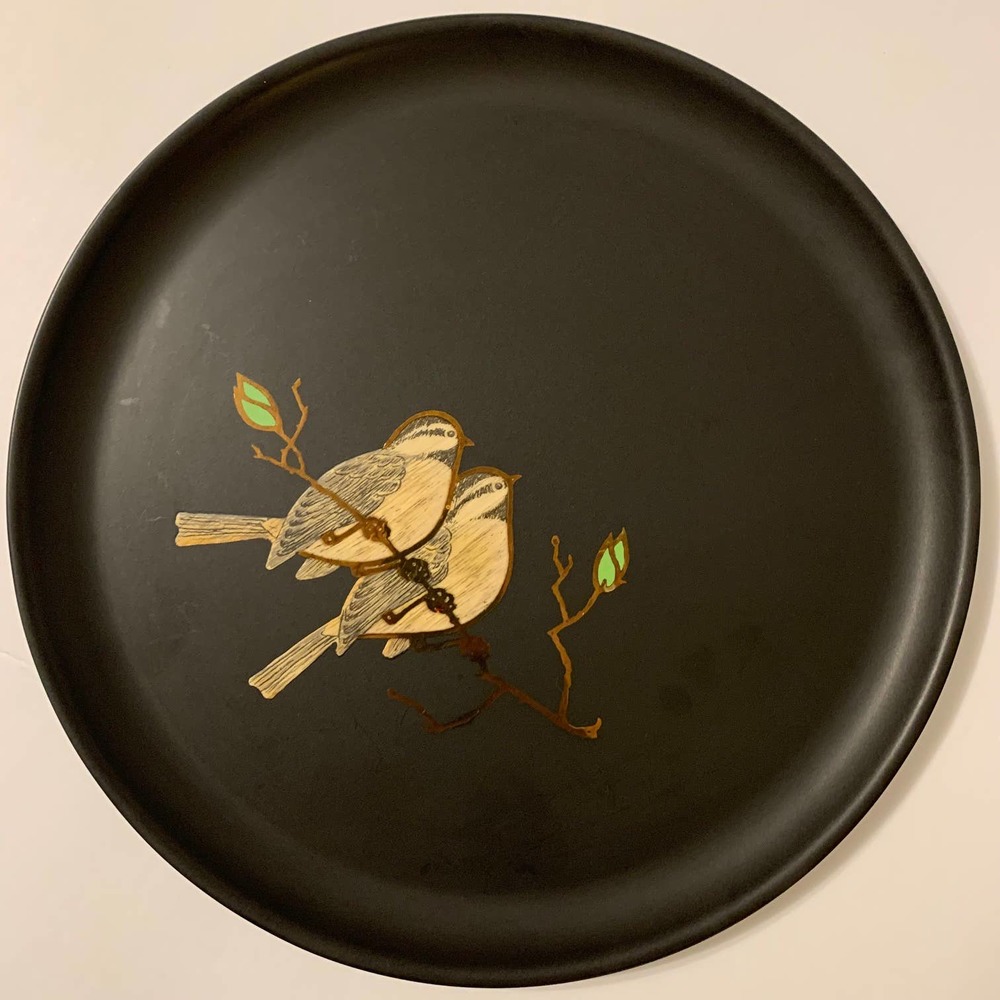 Couroc Vintage MCM Inlaid 2 Birds on Branch Round Plate Serveware HTF